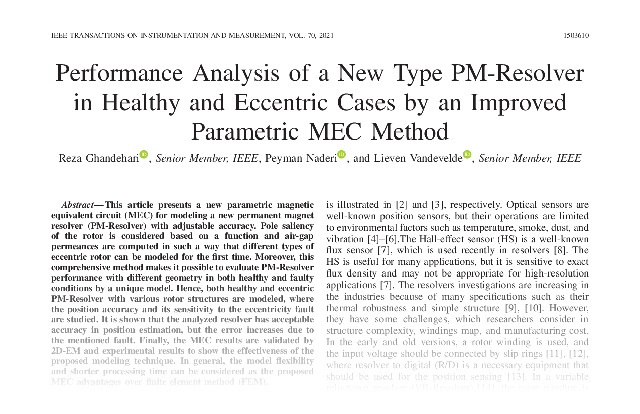 Performance Analysis of a New Type PM-Resolver in Healthy and Eccentric Cases by an Improved Parametric MEC Method