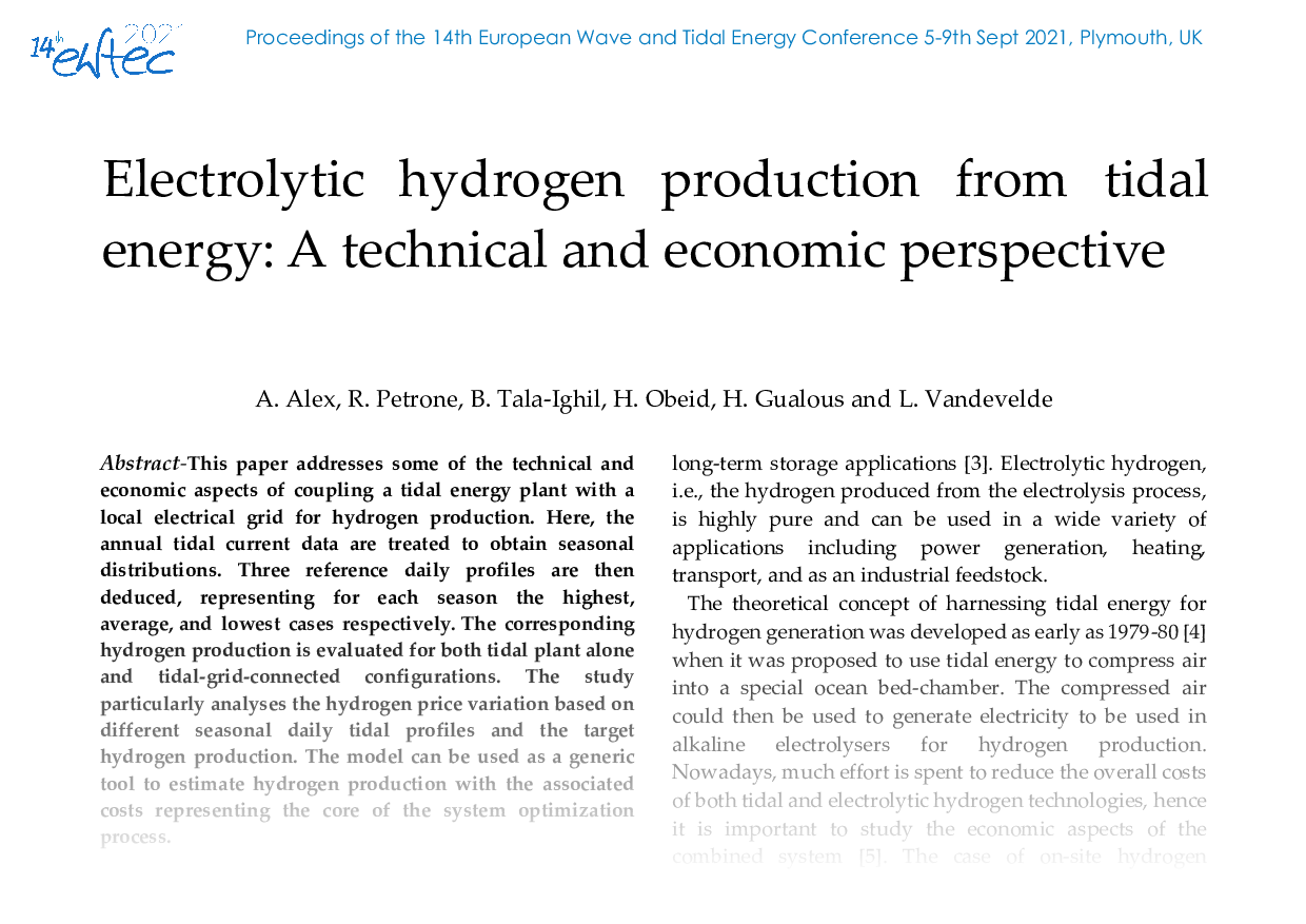 Electrolytic hydrogen production from tidal energy: A technical and economic perspective