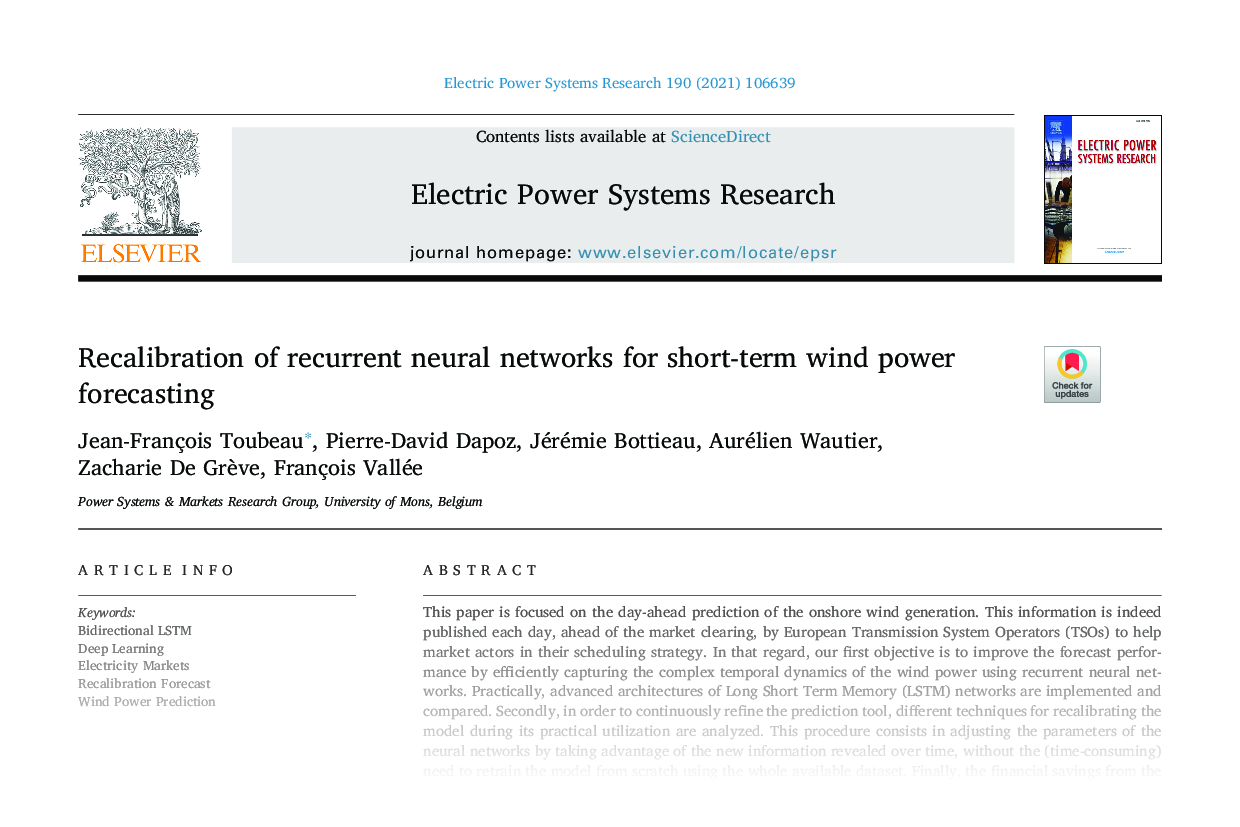 Recalibration of recurrent neural networks for short-term wind power forecasting