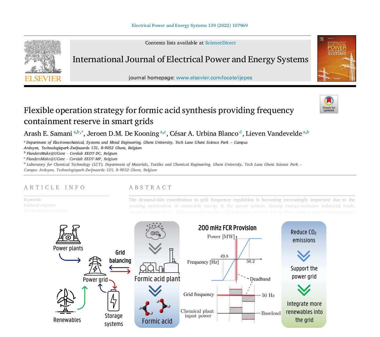 Flexible operation strategy for formic acid synthesis providing frequency containment reserve in smart grids
