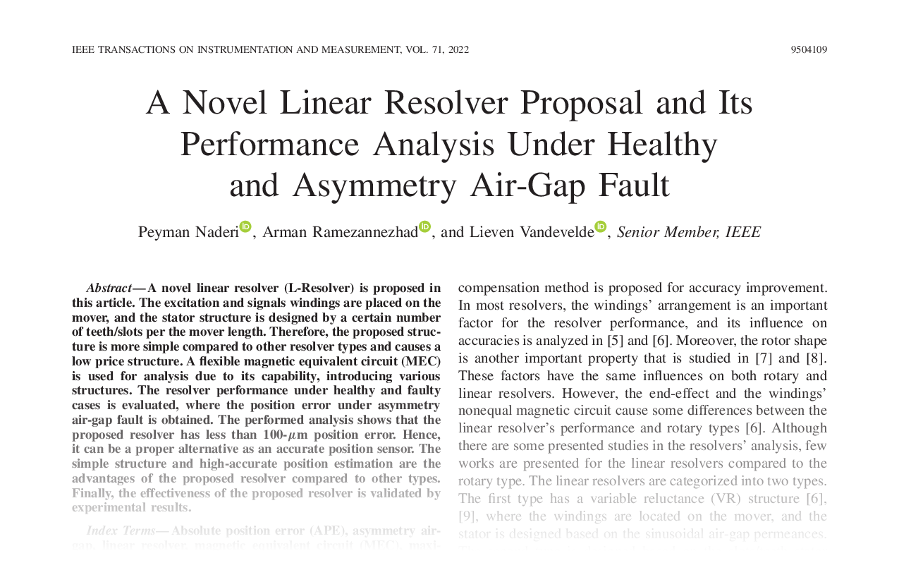 A Novel Linear Resolver Proposal and its Performance Analysis under Healthy and Asymmetry Air-Gap Fault