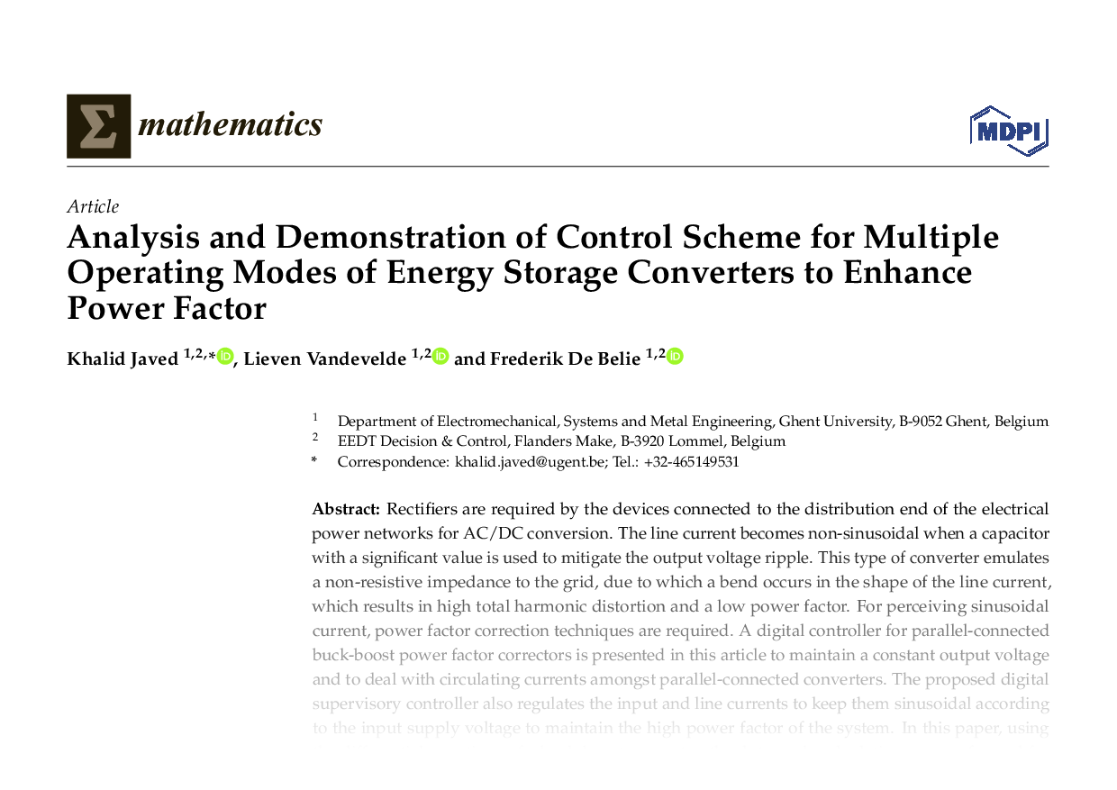 Analysis and Demonstration of Control Scheme for Multiple Operating Modes of Energy Storage Converters to Enhance Power Factor