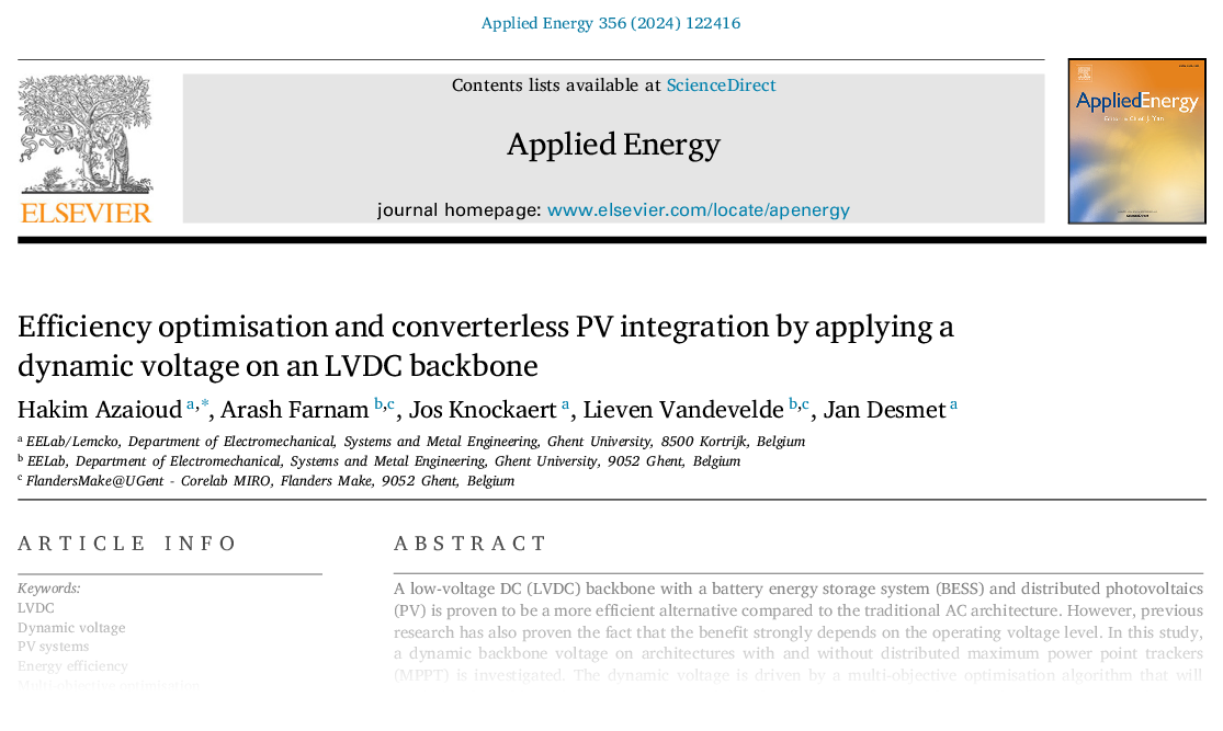 Efficiency optimisation and converterless PV integration by applying a dynamic voltage on an LVDC backbone