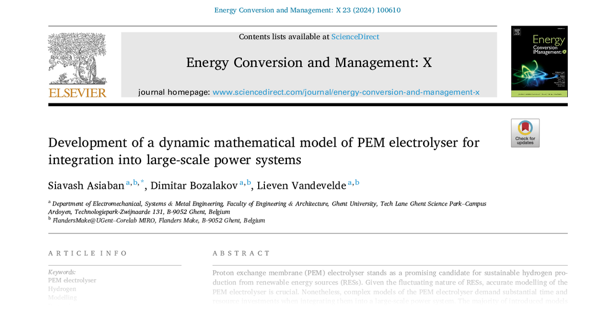 Development Of A Dynamic Mathematical Model Of PEM Electrolyser For Integration Into Large Scale