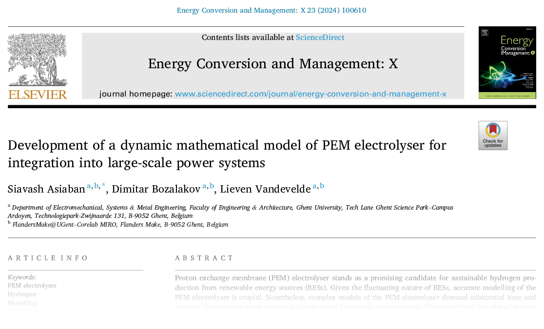 Development of a dynamic mathematical model of PEM electrolyser for integration into large-scale power systems