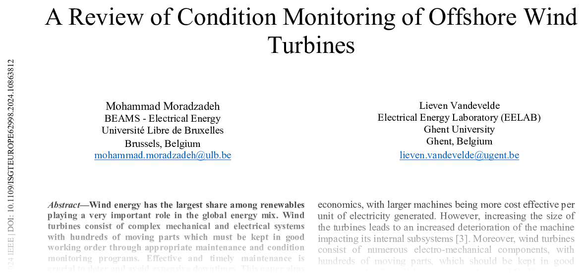 A Review of Condition Monitoring of Offshore Wind Turbines