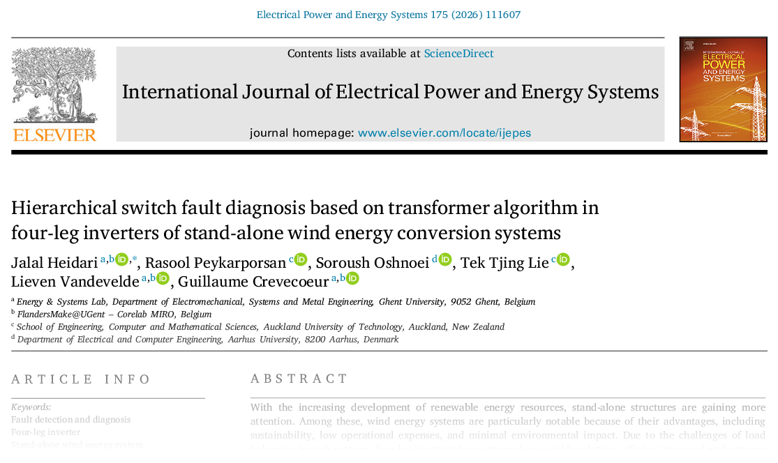 Hierarchical switch fault diagnosis based on transformer algorithm in four-leg inverters of stand-alone wind energy conversion systems