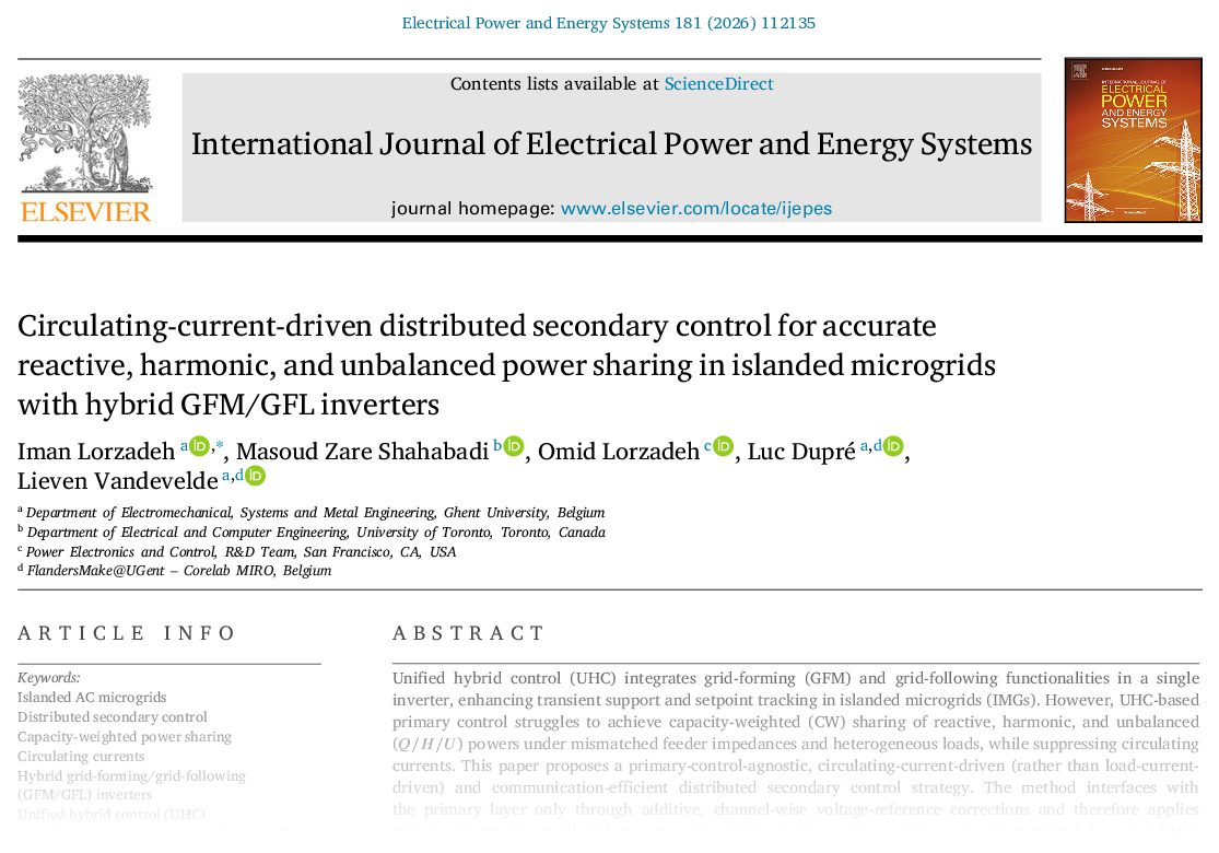 Circulating-current-driven distributed secondary control for accurate reactive, harmonic, and unbalanced power sharing in islanded microgrids with hybrid GFM/GFL inverters