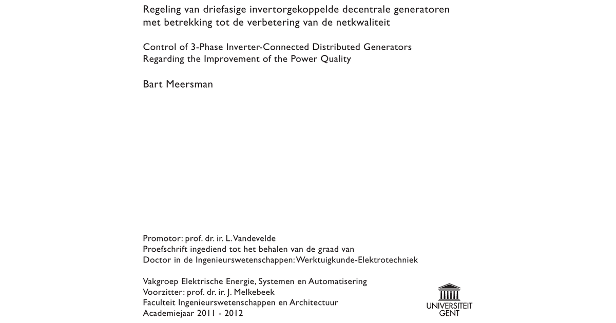 Regeling Van Driefasige Invertorgekoppelde Decentrale Generatoren Met